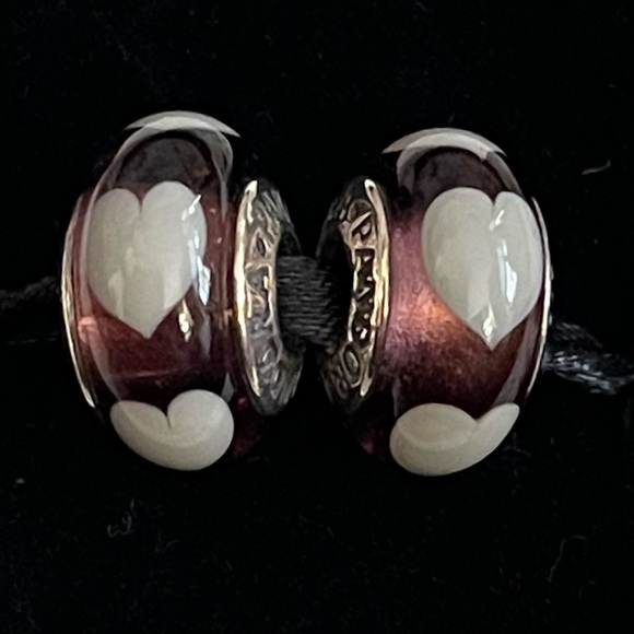 Pandora Murano Purple Heart Charms - RETIRED - Picture 1 of 5